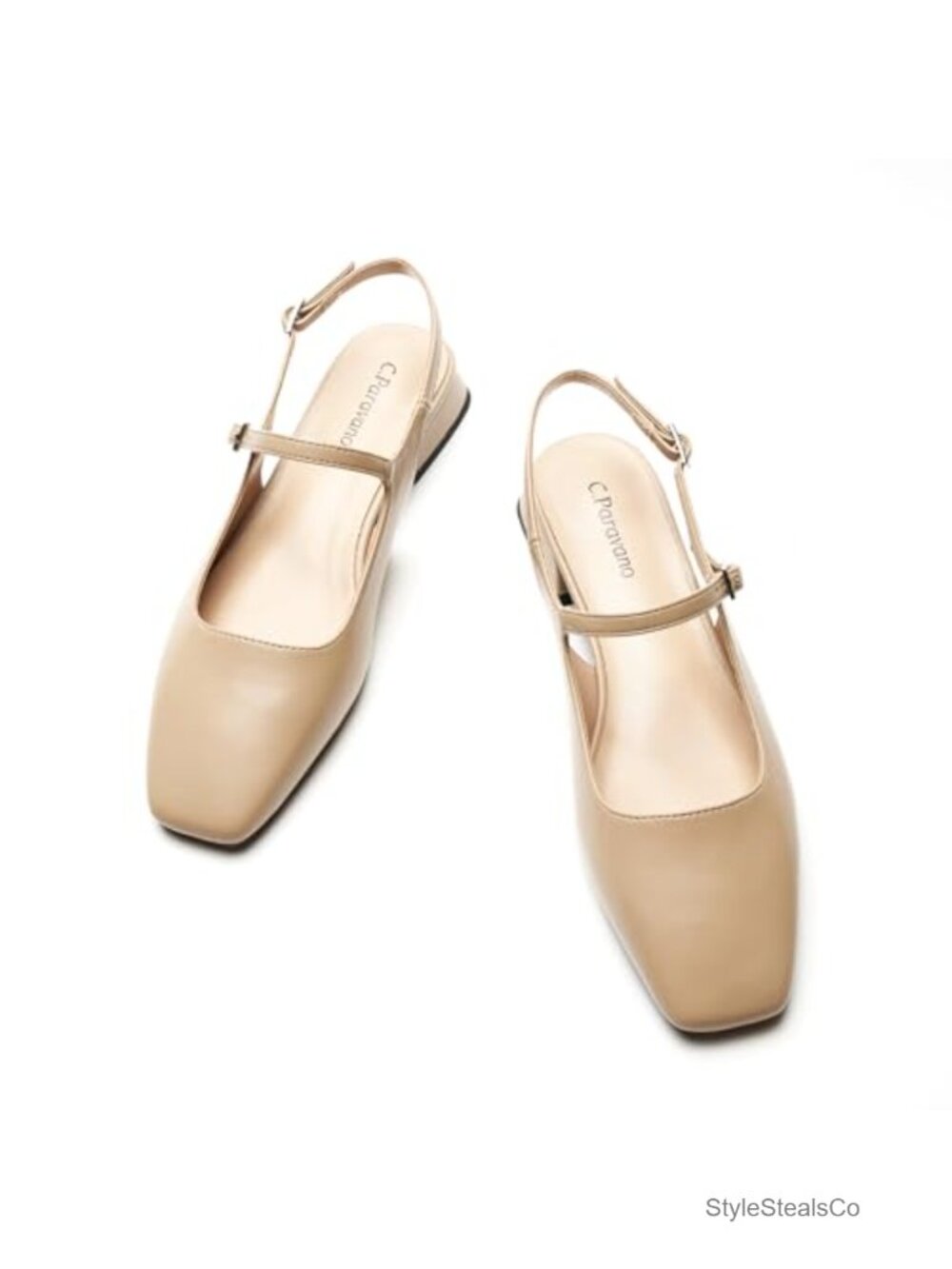 Slingback Flats Square Toe Buckle Ankle Strap Block Heel Sandals for Women